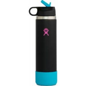 Hydro Flask Elevate Black Bottle with Neon Blue Base and Pink Logo 24oz